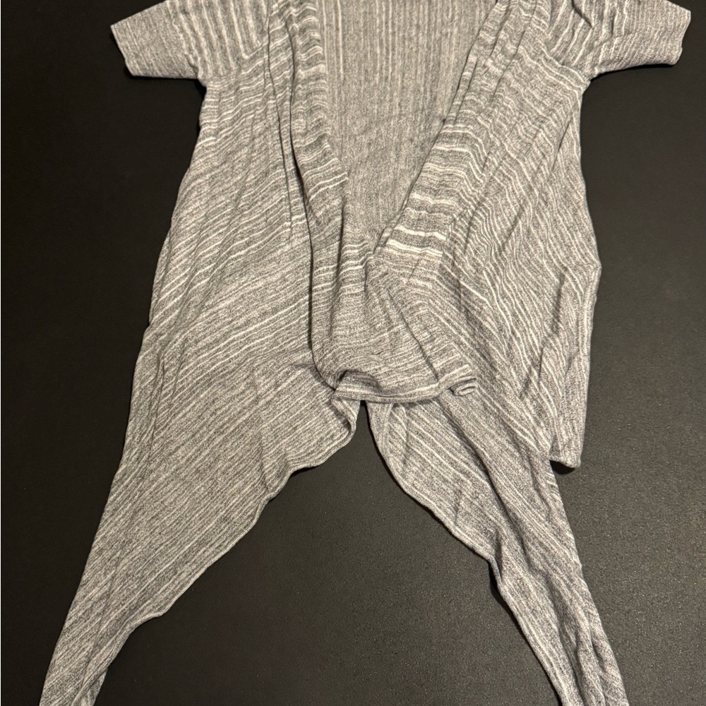 Gray Striped Open-Front Cardigan
